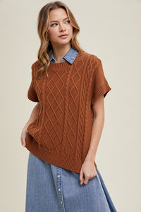 Camel Cable Knit Sweater Top