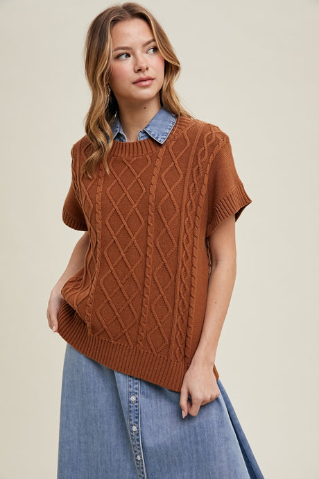 Camel Cable Knit Sweater Top
