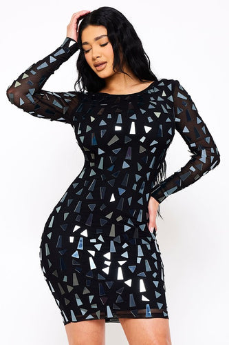 Black Mirror Glass Pieces Mini Dress