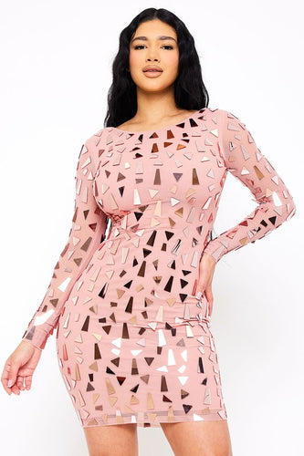 Mauve Mirror Glass Pieces Mini Dress