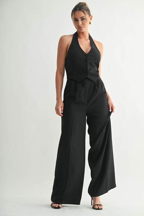 Black Halston Wide-leg Vest Jumpsuit
