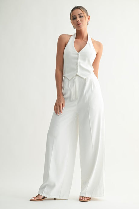 White Halston Wide-leg Vest Jumpsuit