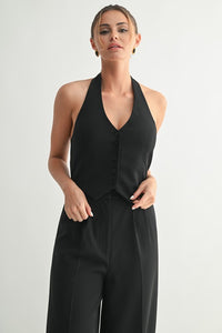 Black Halston Wide-leg Vest Jumpsuit