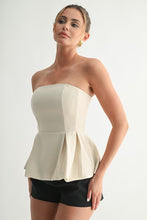 Beige Sculpted Peplum Strapless Top