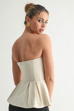 Beige Sculpted Peplum Strapless Top