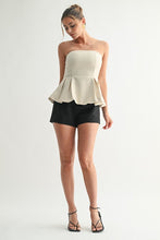 Beige Sculpted Peplum Strapless Top