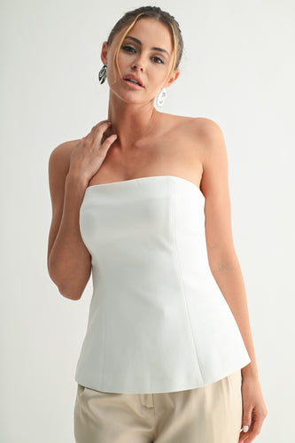Off White Sculpted Flare Tube Top
