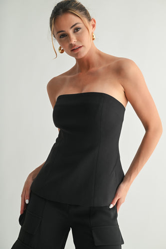 Black Sculpted Flare Tube Top