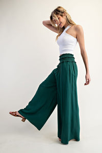 Hunter Green Smocked Wide Leg Pants