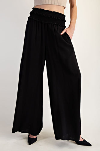 Black Smocked Wide Leg Pants