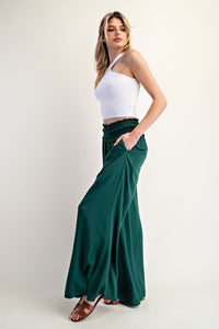 Hunter Green Smocked Wide Leg Pants