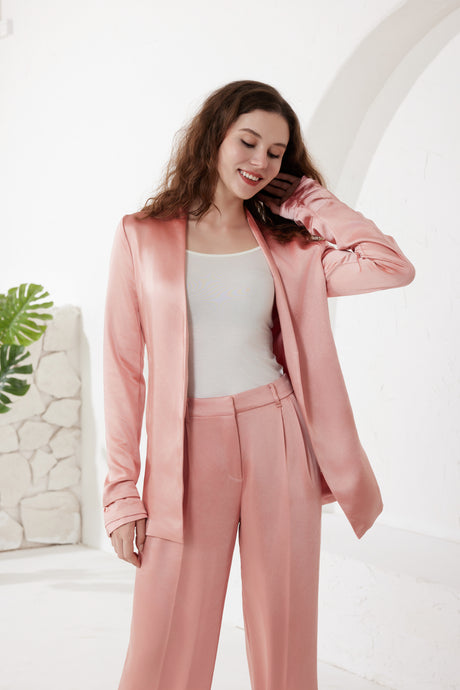 Rose Pink Satin Placket Blazer