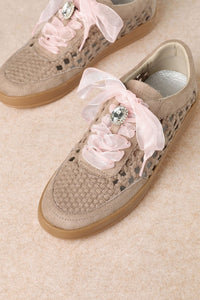 Dark Beige Weaving Detailed Lace Up Low Top Sneaker