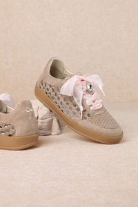 Dark Beige Weaving Detailed Lace Up Low Top Sneaker