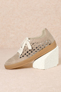 Dark Beige Weaving Detailed Lace Up Low Top Sneaker