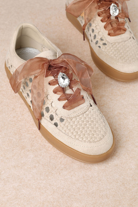 Beige Weaving Detailed Lace Up Low Top Sneaker