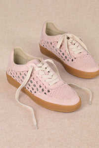 Light Pink Weaving Detailed Lace Up Low Top Sneaker