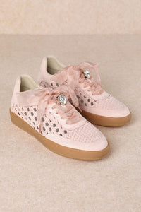 Light Pink Weaving Detailed Lace Up Low Top Sneaker