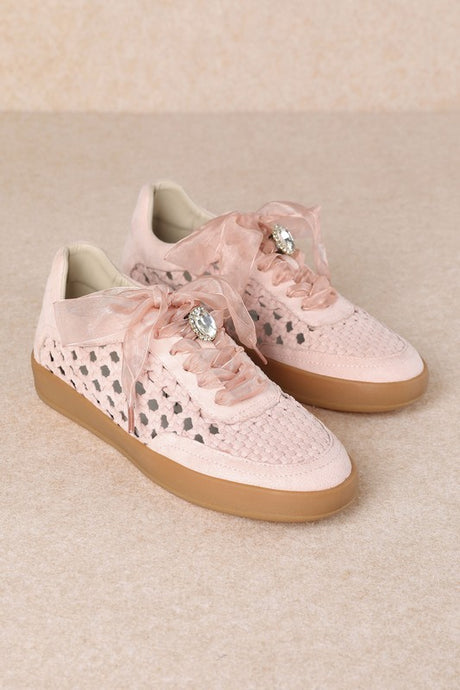 Light Pink Weaving Detailed Lace Up Low Top Sneaker