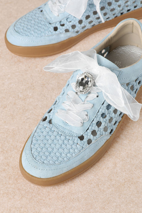 Blue Weaving Detailed Lace Up Low Top Sneaker