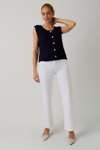 Navy Relaxed Button Down Chunky Sweater Vest