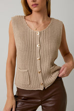 Taupe Relaxed Button Down Chunky Sweater Vest