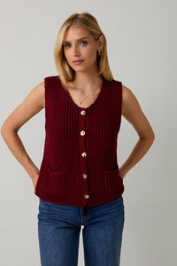 Burgundy Relaxed Button Down Chunky Sweater Vest