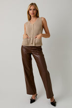 Taupe Relaxed Button Down Chunky Sweater Vest