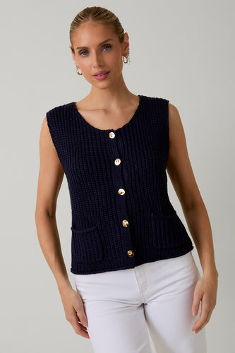 Navy Relaxed Button Down Chunky Sweater Vest