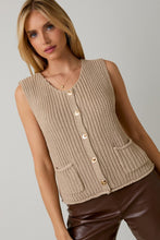 Taupe Relaxed Button Down Chunky Sweater Vest