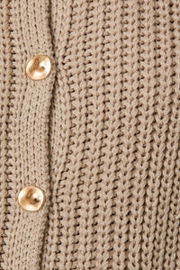 Taupe Relaxed Button Down Chunky Sweater Vest