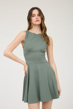 Moss Green Sleeveless Waist Detail Flare Mini Dress
