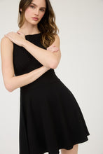 Black Sleeveless Waist Detail Flare Mini Dress