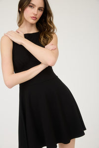 Black Sleeveless Waist Detail Flare Mini Dress