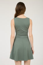 Moss Green Sleeveless Waist Detail Flare Mini Dress