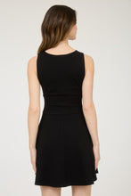 Black Sleeveless Waist Detail Flare Mini Dress