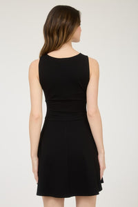 Black Sleeveless Waist Detail Flare Mini Dress