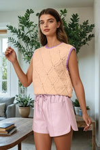 Taupe Sleeveless Crochet Knit Top With Contrast Trim