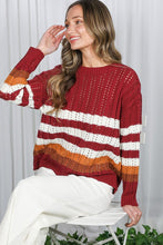 Burgundy Crew Neck Long Sleeve Multi Striped Sweater