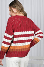 Burgundy Crew Neck Long Sleeve Multi Striped Sweater