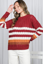 Burgundy Crew Neck Long Sleeve Multi Striped Sweater