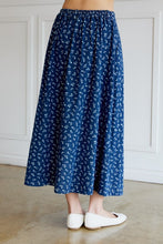Floral Printed Denim Pleated Circle Midi Skirt