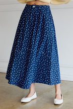 Floral Printed Denim Pleated Circle Midi Skirt