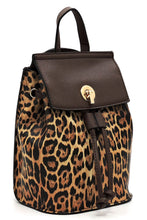 Leo/Coffee Leopard Drawstring Convertible Backpack Satchel