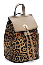 Leo/Taupe Leopard Drawstring Convertible Backpack Satchel