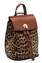 Leo/Brown Leopard Drawstring Convertible Backpack Satchel