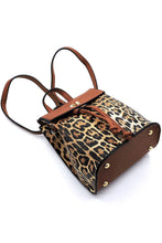 Leo/Brown Leopard Drawstring Convertible Backpack Satchel