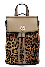 Leo/Taupe Leopard Drawstring Convertible Backpack Satchel