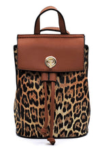 Leo/Brown Leopard Drawstring Convertible Backpack Satchel