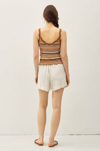 Choco Combo Scalloped Edges Multi Color Striped Knit Tank